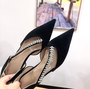 Luxury-sophisticated brand black <b>suede</b> rhinestone stiletto pointed-toe high <b>heels</b> with hollow thin <b>heels</b> for formal evening wedd - Product Image 1