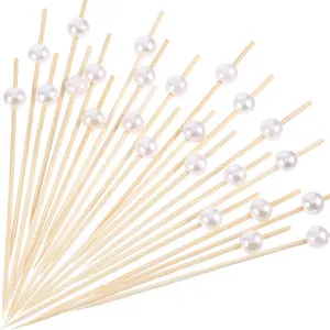Acrylic White Pearl Decoration Skewers Bamboo Sandwich Cocktail Pick
