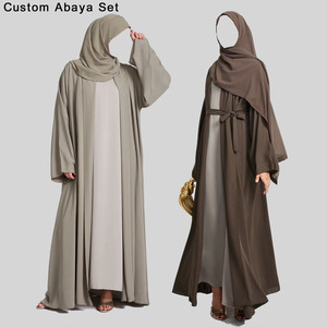 Custom Premium Korean <span class=keywords><strong>Nida</strong></span> 2 pezzi Abaya Set elegante e fluida musulmana vestito da donna abbigliamento islamico all'ingrosso Open Luxury Abaya - Product Image 1