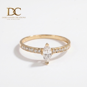 Bague de luxe en or jaune massif 14 carats avec diamant de laboratoire taille marquise certifié IGI, bijoux fins pour femme, fiançailles - Product Image 4