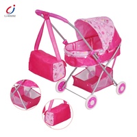 Chengji Ensemble de Jouets Chariot et Poussette de Poupée pour Jeux de Rôle Enfants, avec Panier de Rangement et Sac à Main Pare-Soleil