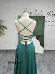 Sexy Slit <strong>Teenagers</strong> Spaghetti Strap Natural Waistline Sheath Floor-Length Vintage V-neck Backless Criss-cross <strong>Prom</strong> <strong>Dress</strong> - Product Image 3