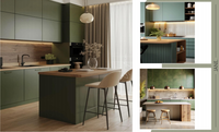 Meuble de cuisine moderne en bois laqué gris avec éclairage LED intelligent, charnières à fermeture amortie, robinet résistant à l'eau, glissières de tiroir et crédence