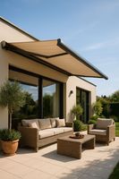 Auvent rétractable motorisé avec télécommande, cadre en aluminium, voile en polyester - Imperméable et résistant au vent pour jardin et terrasse (personnalisable)