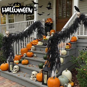 Guirlande d'Halloween noire Zongwang avec lumières violettes pour décoration de cheminée, 1,8 m, aiguilles de pin artificielles, style algues marines - Product Image 2