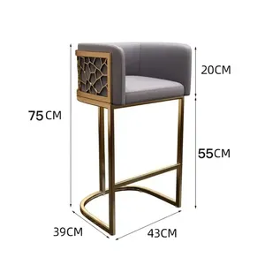 Modern <b>Light</b> Luxury Commercial Metal Bar Chair with Creative <b>Front</b> Desk Backrest Design PU Leather Seat Durable Strong Frame - Product Image 3