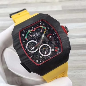 2026 Hot Selling Carbon Fiber Case <b>Automatic</b> Mechanical <b>Watch</b> <b>Skeleton</b> Dial Yellow Rubber Strap Sport Racing <b>Watch</b> - Product Image 1