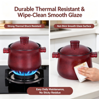 Casserole en céramique avec couvercle en céramique, compatible induction et flamme nue, grande capacité 10L, passe au lave-vaisselle, antiadhésive, pour soupes et bouillons, ensemble d'ustensiles de cuisine