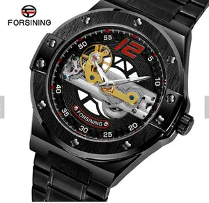 Reloj Mecánico transparente de doble cara para hombre, pulsera estilo Steampunk