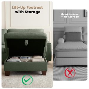 Divano Sezionale a L con Pouf Contenitore, Moderno Reclinabile in Ciniglia, Divanetto con Coperture Rimovibili e Cuscini a Molle Insacchettate - Product Image 4