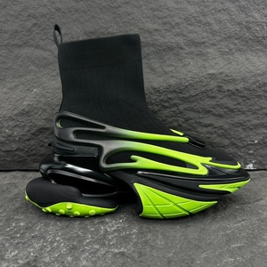 Mocasines Negros con Detalles en Verde Neón, Zapatillas Chunky de Cuero Genuino con Empeine Elástico y Paneles Brillantes, Suela Acolchada, para Hombre, Resistentes a Impactos - Product Image 2