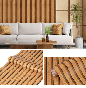 Rouleaux de papier peint auto-adhésifs à rayures en bois Papier de contact autocollant en vinyle PVC Papier peint à <span class=keywords><strong>tasseaux</strong></span> en bois imperméable - Product Image 4