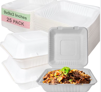 Boîte à hamburger en fibre de bagasse de canne à sucre biodégradable 9x9x3 - Contenant alimentaire jetable pour restaurants