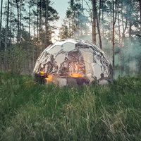 Tente Dôme Durable en Polycarbonate avec Porte Transparente en PVC, Étanchéité 3000mm, Surface Miroir Anti-Lumière, Toutes Saisons, Extérieur