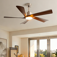 Ventilateur de plafond moderne à 5 pales avec lumière, télécommande, moteur DC silencieux, 52 pouces, réversible, grain de noyer ABS, ventilateur de plafond LED