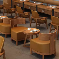 Usage commercial café stand sièges moderne en cuir stand loisirs café en bois canapé chaise café table ronde ensemble