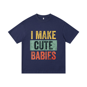 T-shirt Nera da Uomo 100% Cotone Lavorato a Maglia Oversize 230g Eco-Friendly Traspirante a Manica Corta con <span class=keywords><strong>Testo</strong></span> 'I Make Cute Babies' e Design Vuoto - Product Image 5