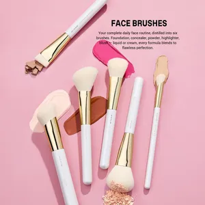 Juego de 15 brochas de maquillaje sintéticas suaves con mango blanco brillante para base, contorno, corrector, sombra de ojos, herramienta cosmética T518 - Product Image 4