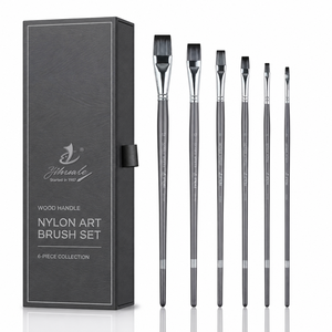 Set di Pennelli per Artisti 6 Pezzi, Setole Piatte in Nylon, Manico Lungo in Legno, Pennelli <span class=keywords><strong>Professionali</strong></span> per Acquerello, Acrilico e Tempera - Product Image 1