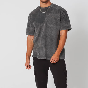 Camiseta extragrande de manga corta de alta calidad con diseño de logotipo personalizado, camisa suelta transpirable de lavado ácido sólido para hombres - Product Image 2