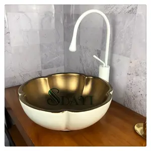 ออกแบบใหม่สีทองเซรามิคอ่างล้างจานห้องน้ำทองHand Madeอ่างล้างหน้าราคาปากีสถานภาพ