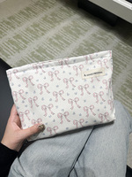 Tas Makeup Bentuk Hati Lucu Kapasitas Besar Gaya Korea Portabel Penyimpanan Perawatan Kulit Bukaan Terbuka Dompet Koin Persegi Bahan Kain