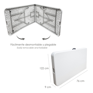 Tavolo Rettangolare Pieghevole in HDPE 244x76x74 cm. Colore Bianco - Product Image 4