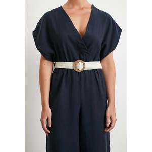 Mono con mangas murciélago y cinturón, azul marino, para mujer, minimalista, para uso diario, transpirable - Product Image 2