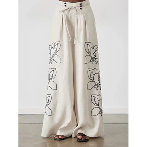 <span class=keywords><strong>Pantaloni</strong></span> <span class=keywords><strong>larghi</strong></span> stampati di fascia alta moda eleganti e comodi in cotone e <span class=keywords><strong>lino</strong></span> da <span class=keywords><strong>donna</strong></span> nuovo stile autunno Set - Product Image 5