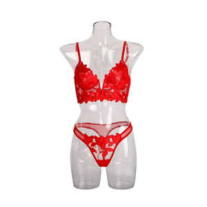 Lencería Sexy Estilo Francés, Sujetador Push-Up con Bordado de Flor de Lirio, Malla Transparente, Poliéster, Sin Costuras, Delgado, Múltiples Tallas - Product Image 5