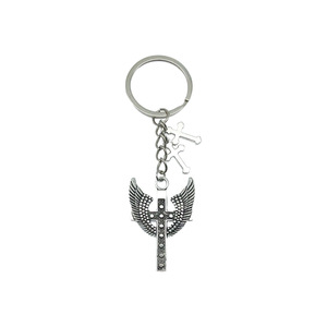 Porte-clés antique en alliage d'argent avec croix et ailes, accessoire de bijouterie portable en alliage de zinc pour cadeaux créatifs DIY - Product Image 5