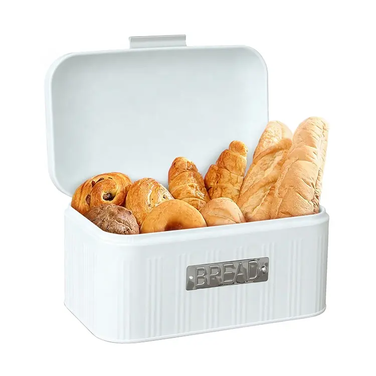 Caja de pan con recubrimiento de Metal para cocina, recipiente de almacenamiento de alimentos galvanizado, contenedor grande para pan