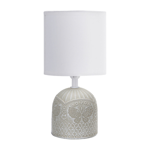 Aigostar E14 lampada da tavolo Design europeo classico paralume in tessuto bianco con incisione a farfalla ABS corpo per uffici e studi - Product Image 1