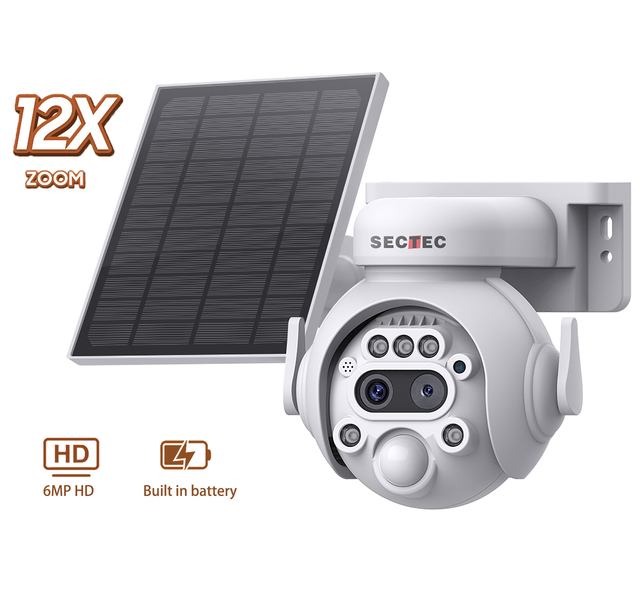 SECTEC Cheap Mini 12X Zoom HD 6MP Security System 4G GSM Sim Card Smart Wireless IP PTZ 4G Network Zoom Solar Battery Camera