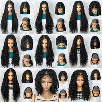 Perruque Tressée Boîte Sans Nœuds Carrée, Pleine Lace Front Double, Synthétique Légère Ombrée Marron Clair Tressée à la Main, En Gros