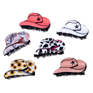 Fermaglio per capelli in acrilico con stampa leopardata retrò, stile western, per coda di cavallo, per donna, alla moda, con cappello da cowboy - Vendita all'ingrosso - Product Image 1