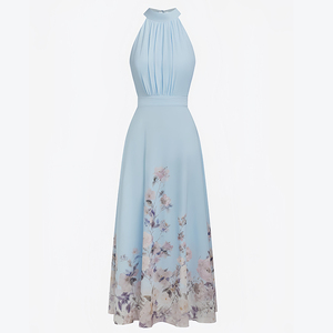 Vestido largo maxi personalizado con estampado floral para mujer, vestido de verano sin mangas con cuello halter, vestido largo plisado bohemio de cintura alta para la <span class=keywords><strong>playa</strong></span>. - Product Image 3