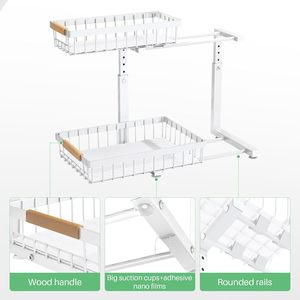 Pengatur kabinet rak penyimpanan bawah wastafel, logam bentuk L dapat diatur dengan laci geser untuk Dapur & kamar mandi ruang sempit