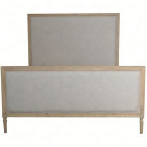 HL025 Античная Натуральная деревянная отделка каркаса из льняной ткани королевского размера, кровать для отеля с подножкой, ножки для резьбы по дереву - Product Image 2