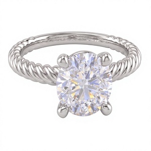 Anillo de Compromiso con Diamante Cultivado en Laboratorio, Corte Brillante Redondo, Chapado en Oro de 18K/14K, con Banda de Cuerda Trenzada, Joyería Clásica para Mujer - Product Image 3