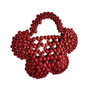 Модная Летняя женская сумка-тоут ручной работы в форме Красного цветка с бусинами, симпатичная Рождественская ВЯЗАНАЯ МИНИ-сумочка «сделай сам»