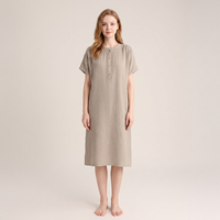 Robe longue minimaliste en crêpe double couche à manches courtes pour femme, collection Printemps-Été, en coton respirant, couleur unie, idéale pour la détente.