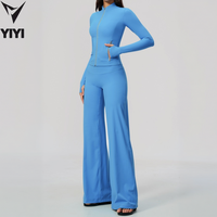 Dames Yoga Sport 2-delige set met ritsjas en wijde pijpen broek Gym Pilates Running Fitness Kleding Activewear Sets Aangepaste logo's