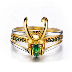 Кольцо «Три в одном», Loki Thor 18K позолоченное зеленое кольцо с бриллиантами, аксессуары для косплея, кольцо для шлема Loki для пар, ювелирные изделия