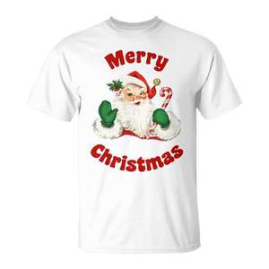 Camiseta de mezcla triple con diseño navideño tradicional de Papá Noel vintage, Feliz Navidad - Product Image 1