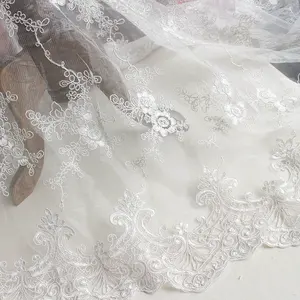 All over Full-width cord bridal lace fabric embroidery wedding dress curtains diy handmade material embroidered 3D flower Fabric