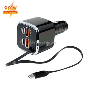 <span class=keywords><strong>Cargador</strong></span> de Coche 2026 Hot Gan 90W 30W 2 USB 2 Tipo-C con Cable Retráctil, Carga Súper Rápida PD para iPhone y <span class=keywords><strong>Samsung</strong></span> - Product Image 1