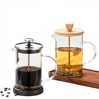 Cafetière à piston en verre borosilicaté de haute qualité, filtre à pression, pour usage domestique, dispositif de préparation de thé et de mousse, sans style de design