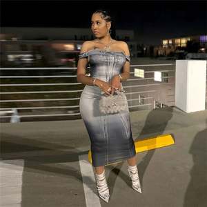 Robes décontractées 2023 Sexy hors épaule <span class=keywords><strong>Orange</strong></span> gris imprimé <span class=keywords><strong>robe</strong></span> <span class=keywords><strong>mi</strong></span>-<span class=keywords><strong>longue</strong></span> Lady Party Body Con Dress - Product Image 2