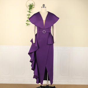 Élégante <span class=keywords><strong>Robe</strong></span> <span class=keywords><strong>Longue</strong></span> Violette à Col V, Volants Asymétriques et Fente, Sexy, <span class=keywords><strong>Taille</strong></span> S-XXXL <span class=keywords><strong>Grande</strong></span> <span class=keywords><strong>Taille</strong></span>, Multi-couches, Boucle en Perles Rondes, pour Soirée Femme - Product Image 6